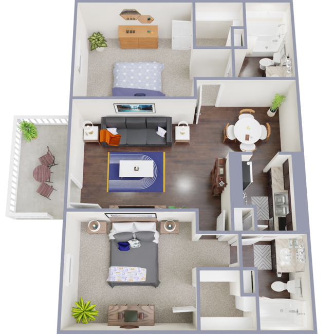 2 Bed, 1 Bath 2124 floor plan